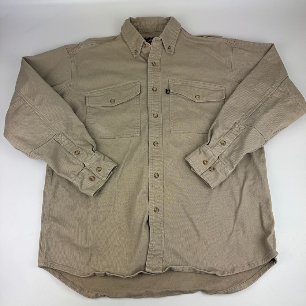 Justin Original Workwear Mens Size L Heavy Weight Long Sleeve Work Shirt Beige